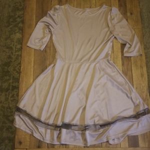 Beige Skater Dress with See Thru Hemline